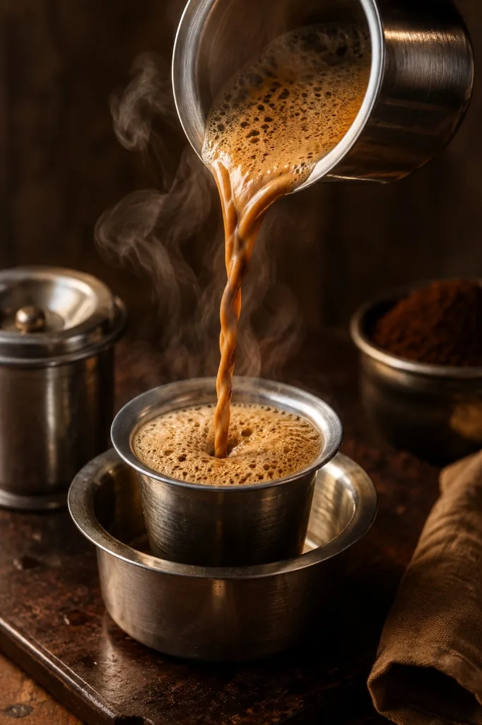 Traditional South Indian coffee preparation
